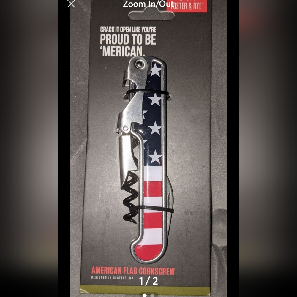 American Flag corkscrewStainless steelNon-stick worm & foil cutter